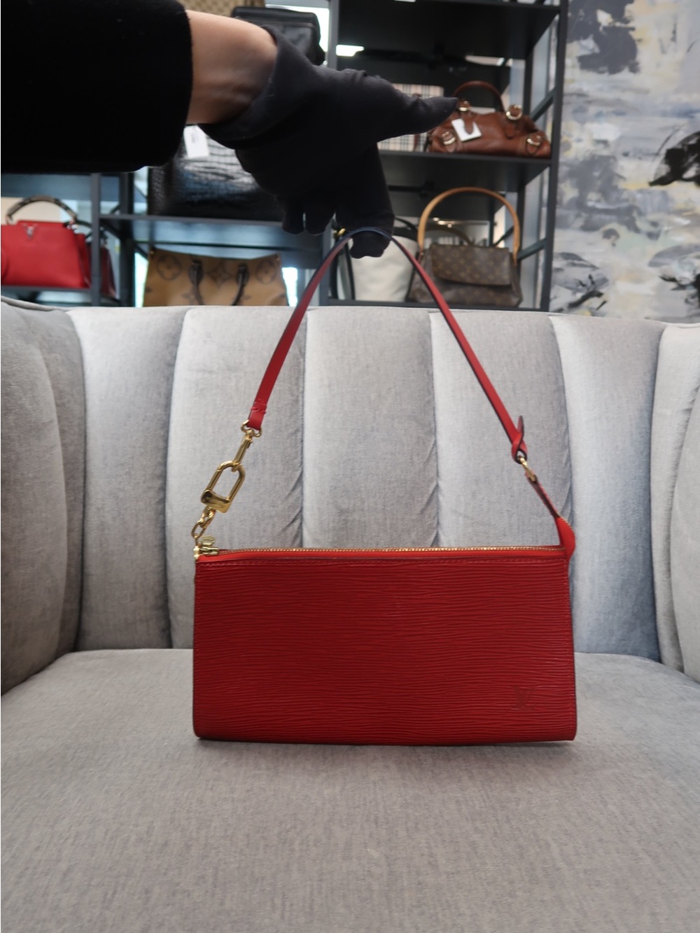 Louis Vuitton Red Epi Leather Shoulder Bag with Gold Hardware